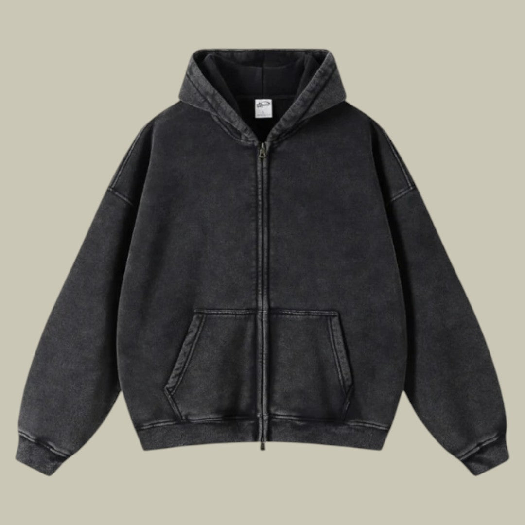 Męska Bluza z Kapturem Oversize z Zamkiem | Sportowa Bluza w Streetwearowym Stylu