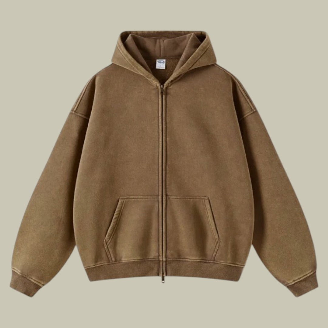 Męska Bluza z Kapturem Oversize z Zamkiem | Sportowa Bluza w Streetwearowym Stylu