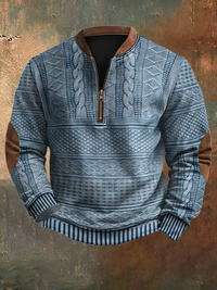 Sweter Męski z Półzamkiem | Klasyczny Sweter w Splot Warkoczowy na Zimę