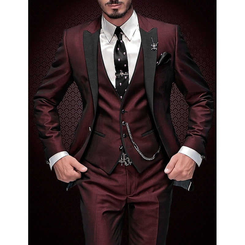 Garnitur Męski Slim Fit 3 Częściowy na Wesele | Elegancki Smoking na Uroczystości