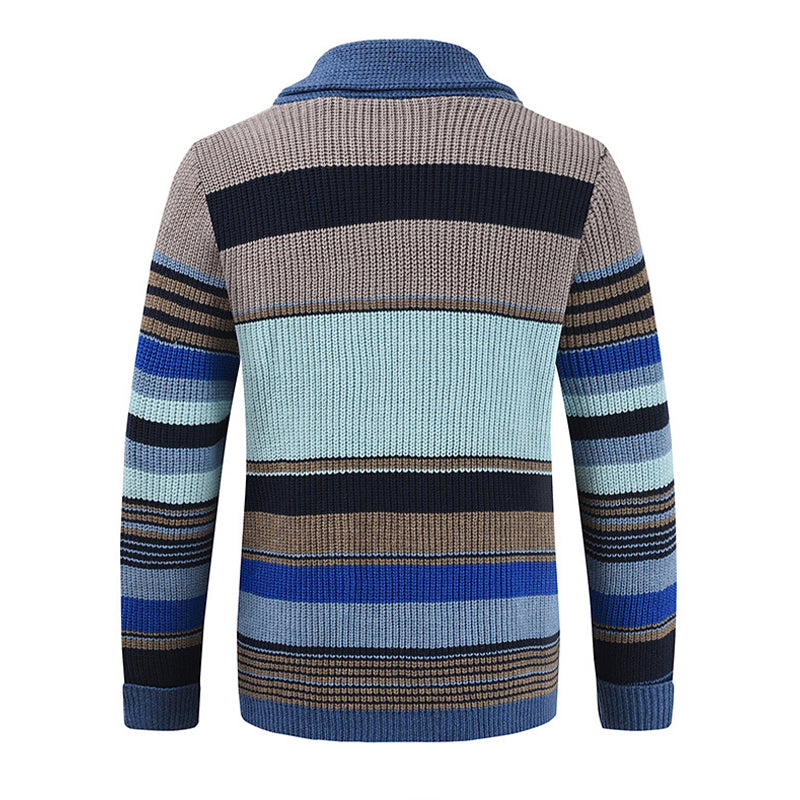 Sweter Męski z Kołnierzem w Stylu Colorblock | Elegancki Kardigan na Chłodne Dni