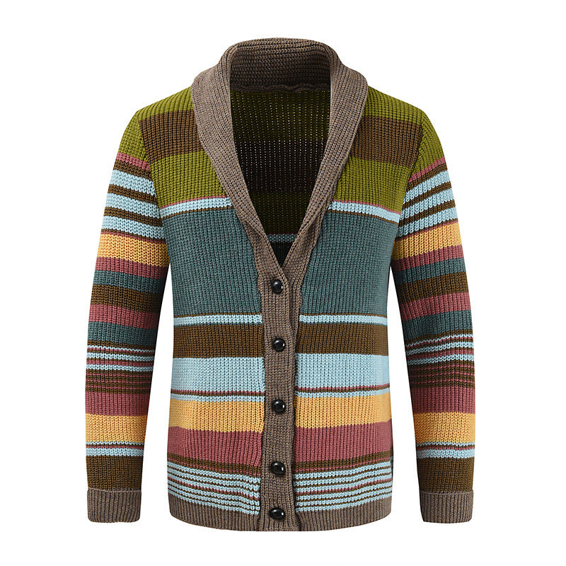 Sweter Męski z Kołnierzem w Stylu Colorblock | Elegancki Kardigan na Chłodne Dni