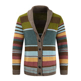 Sweter Męski z Kołnierzem w Stylu Colorblock | Elegancki Kardigan na Chłodne Dni