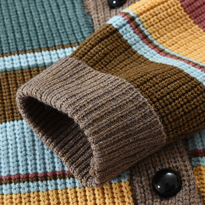 Sweter Męski z Kołnierzem w Stylu Colorblock | Elegancki Kardigan na Chłodne Dni