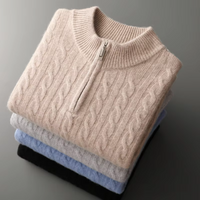 Sweter Męski z Półzamkiem | Wzór Warkoczowy | Slim Fit | Styl Smart Casual