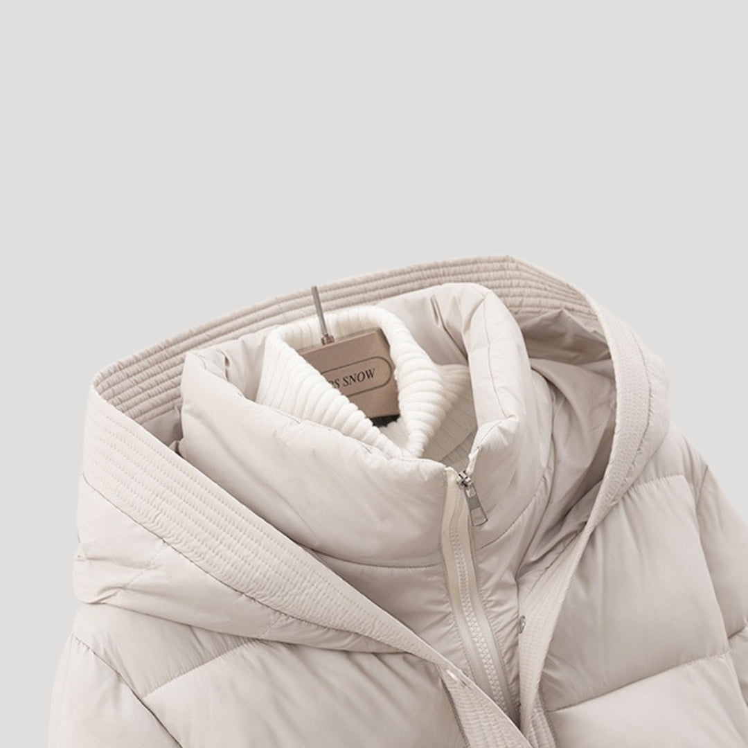 Kurtka Zimowa Damska Pikowana z Paskiem i Kapturem | Lekka Zimowa Kurtka Damska