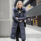 Długi Płaszcz Zimowy Damski z Kapturem i Kieszeniami | Elegancka Kurtka na Chłodne Dni