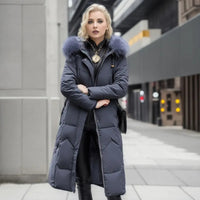 Długi Płaszcz Zimowy Damski z Kapturem i Kieszeniami | Elegancka Kurtka na Chłodne Dni