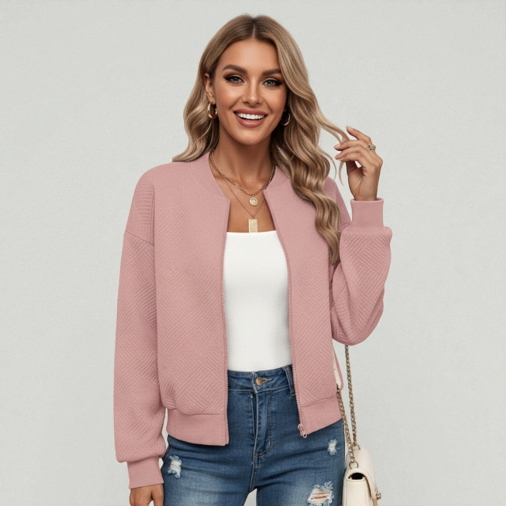 Kurtka Damska Bomber o Teksturowanym Wykończeniu | Kurtka Przejściowa