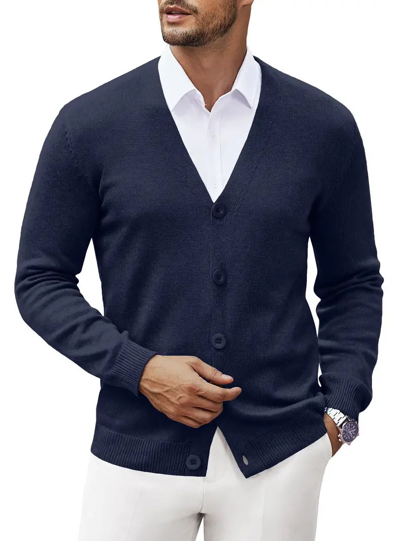 Sweter Męski Rozpinany z Guzikami | Lekka Dzianina | Dekolt w Serek | Warstwa na Jesień