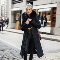 Długi Płaszcz Zimowy Damski z Kapturem i Kieszeniami | Elegancka Kurtka na Chłodne Dni