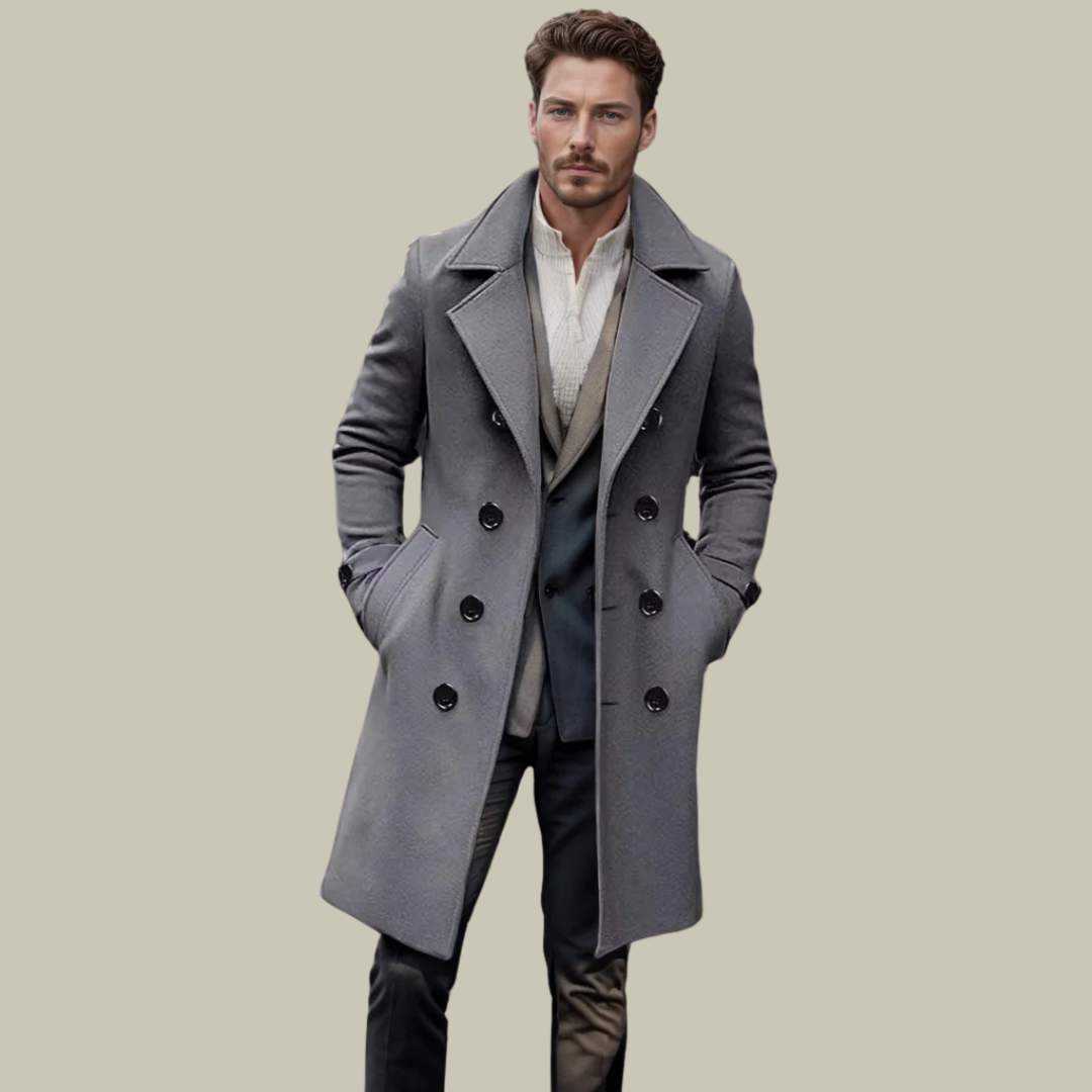 Długi Męski Płaszcz w Klasycznym Kroju | Elegancki Płaszcz na Chłodne Dni