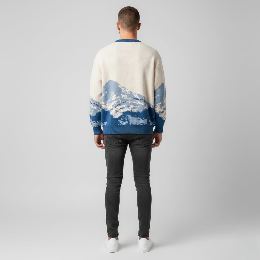 Męski Sweter Żakardowy z Okrągłym Dekoltem | Swetry Męskie Zimowe