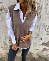 Sweter Bez Rękawów Damski w Stylu Casual | Elegancka Kamizelka Dzianinowa