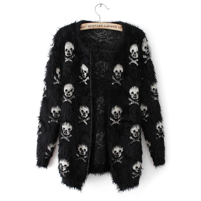 Kardigan Damski z Motywem Czaszek | Stylowy Sweter Damski