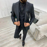 Garnitur Męski 3 Częściowy Slim Fit na Wesele | Klasyczny Smoking na Eleganckie Okazje
