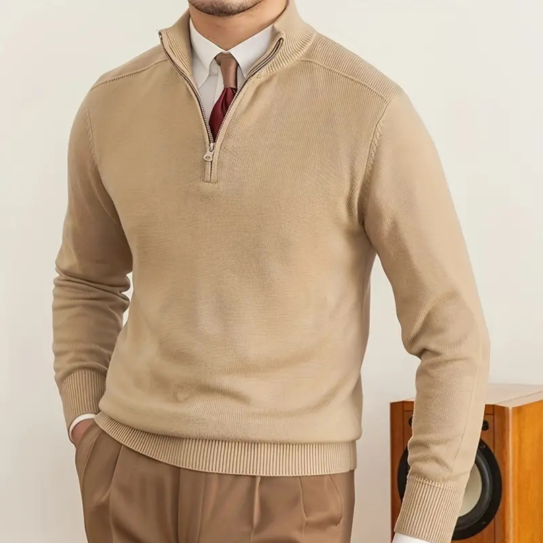 Sweter Męski z Półzamkiem | Wysoki Kołnierz | Smart Casual | Lekka Warstwa na Jesień i Wiosnę