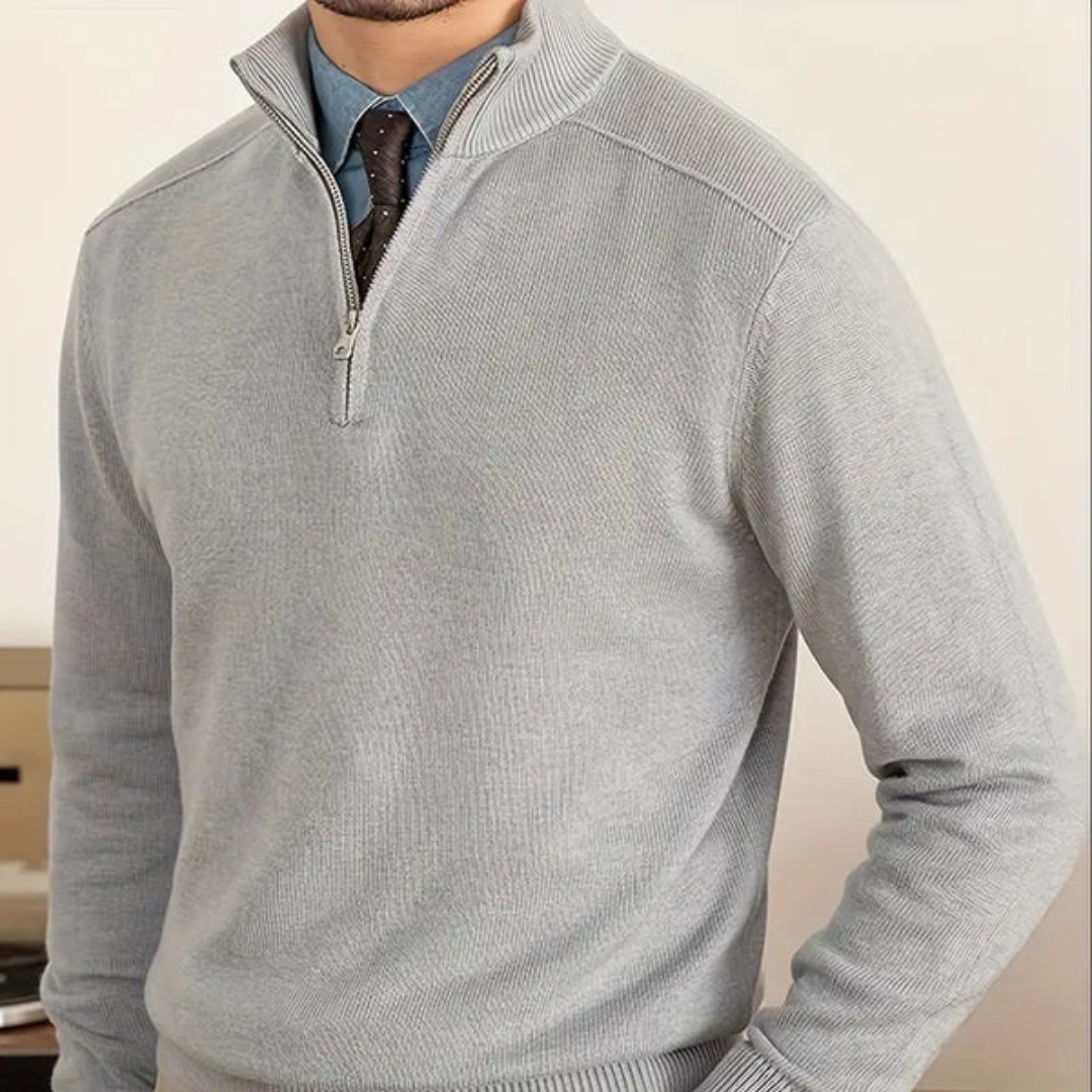 Sweter Męski z Półzamkiem | Wysoki Kołnierz | Smart Casual | Lekka Warstwa na Jesień i Wiosnę