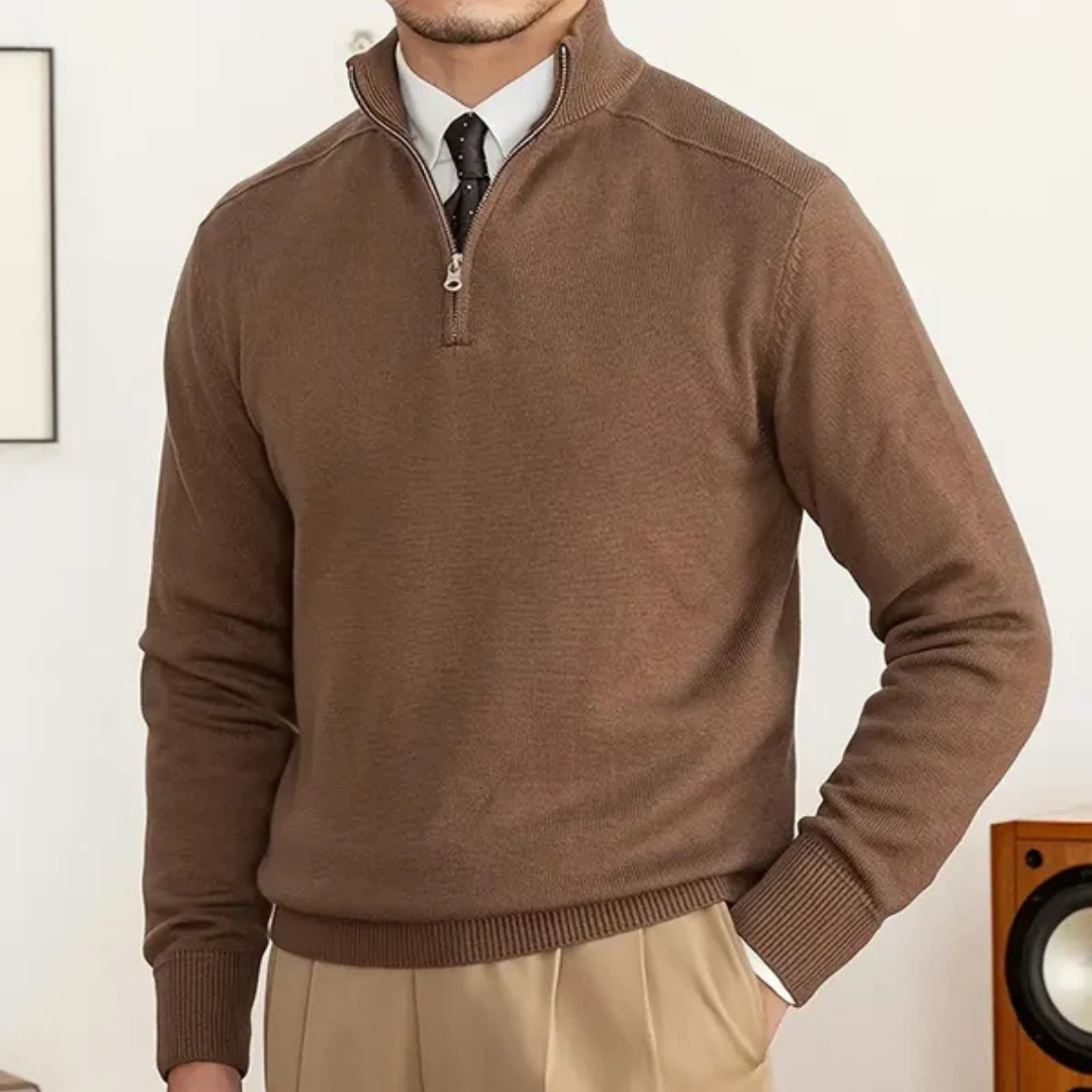 Sweter Męski z Półzamkiem | Wysoki Kołnierz | Smart Casual | Lekka Warstwa na Jesień i Wiosnę
