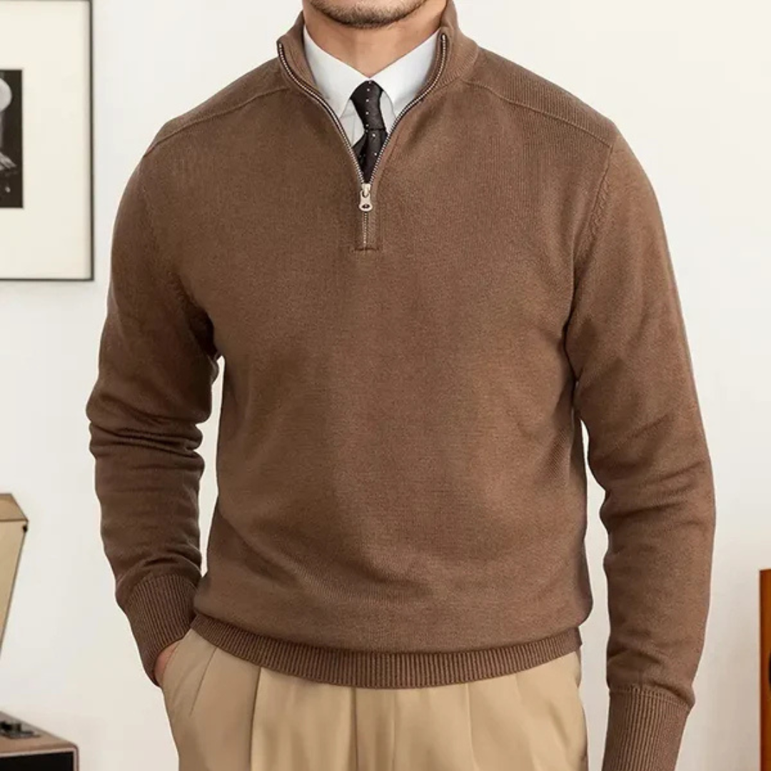 Sweter Męski z Półzamkiem | Wysoki Kołnierz | Smart Casual | Lekka Warstwa na Jesień i Wiosnę