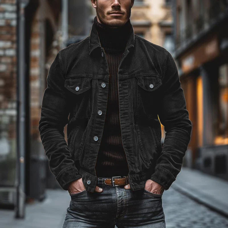 Kurtka Męska z Klapami i Kieszeniami w Stylu Vintage | Kurtka Męska Przejściowa