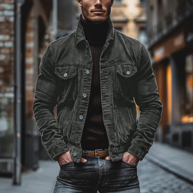 Kurtka Męska z Klapami i Kieszeniami w Stylu Vintage | Kurtka Męska Przejściowa