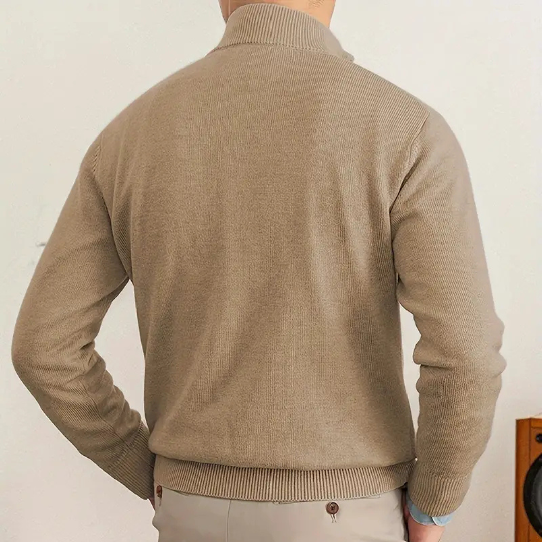Sweter Męski z Półzamkiem | Wysoki Kołnierz | Smart Casual | Lekka Warstwa na Jesień i Wiosnę