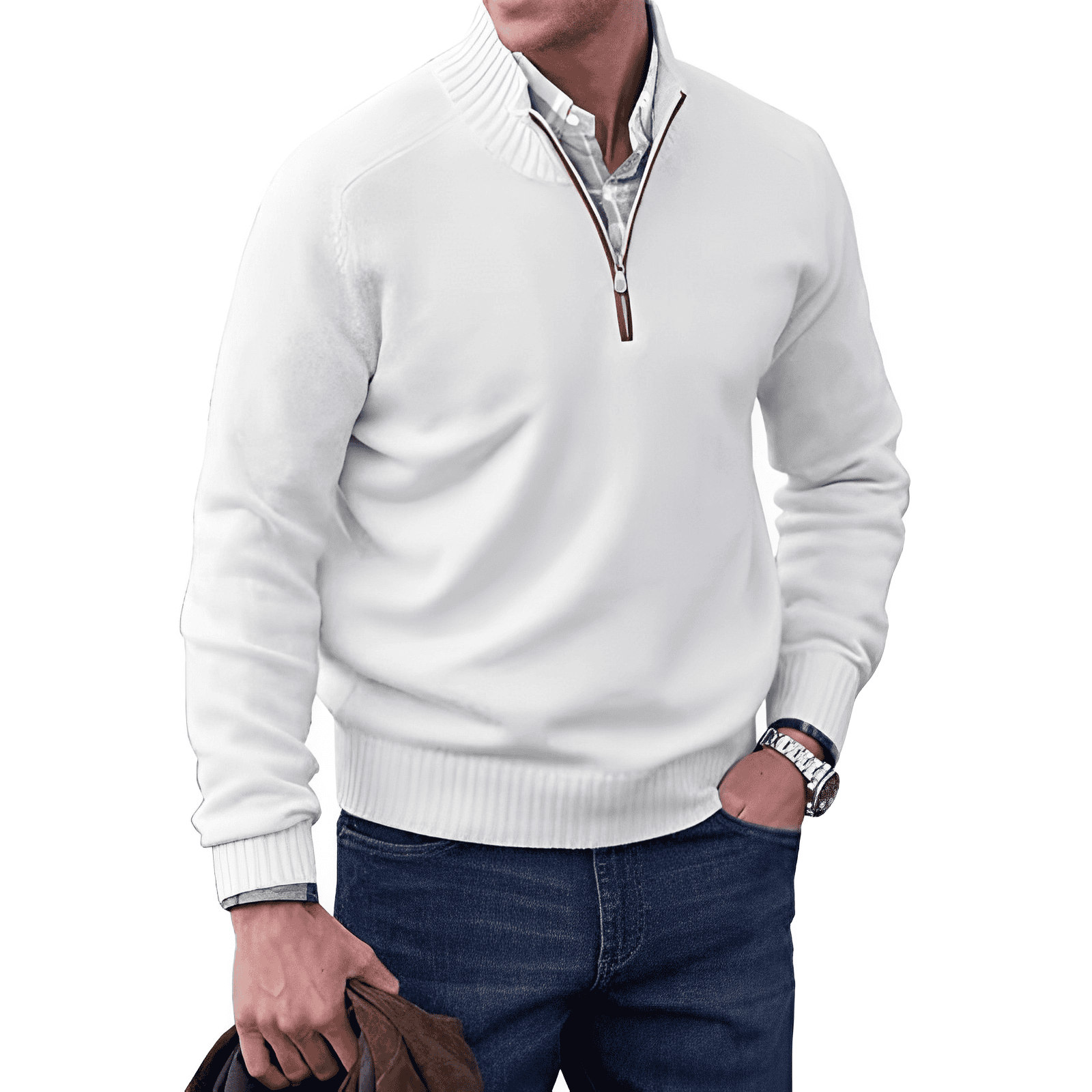 Sweter Męski z Półzamkiem i Wysokim Kołnierzem | Elegancki Sweter i Golf Męski