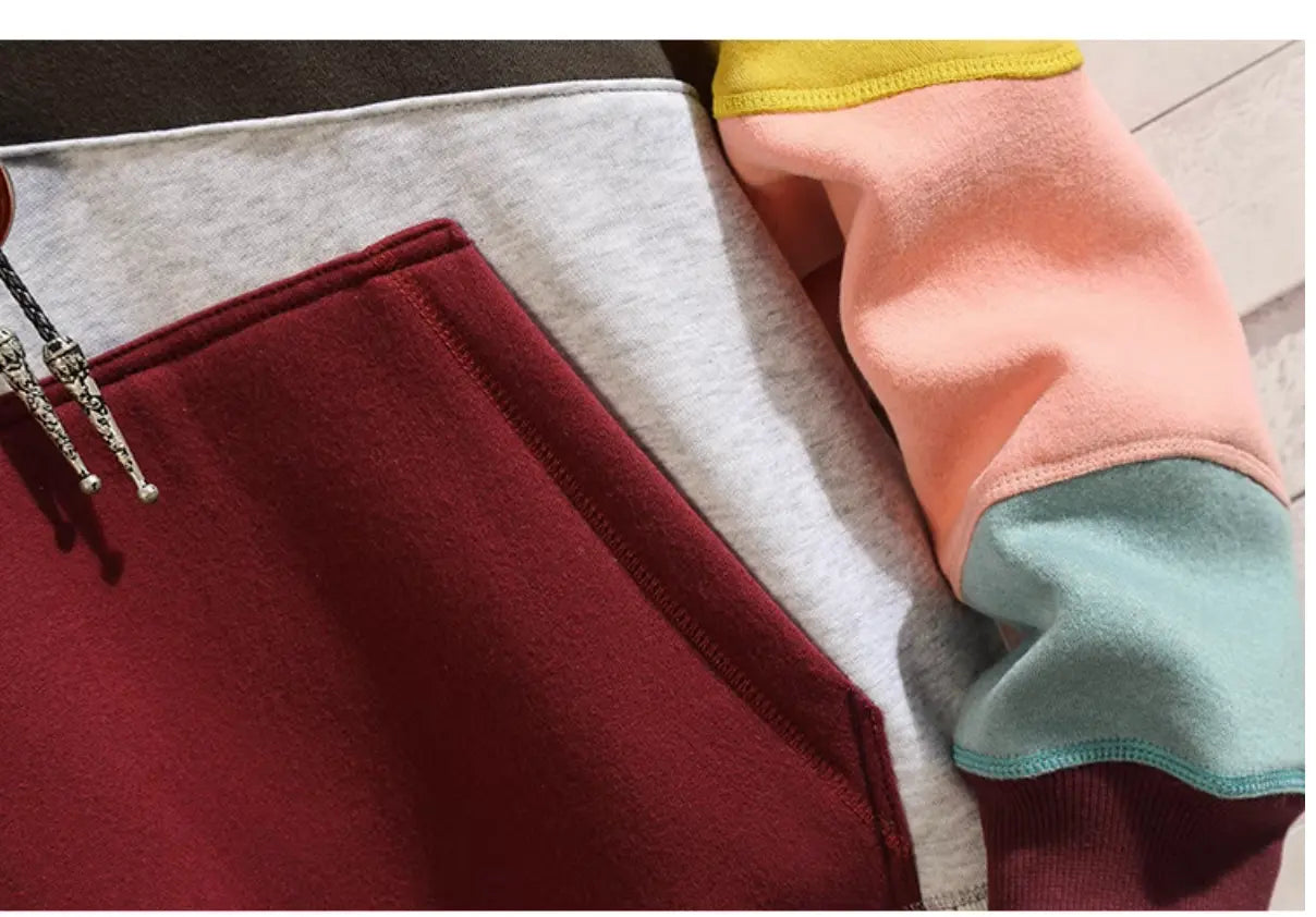 Bluza Męska z Kapturem | Kolorowy Patchwork | Luźny Krój