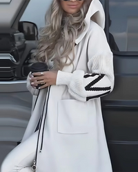 Płaszcz Damski z Kapturem i Wiązaniem w Talii | Zimowa Kurtka Damska w Białym Kolorze