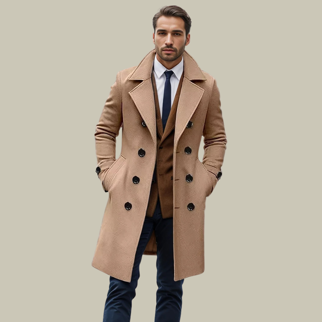 Długi Męski Płaszcz w Klasycznym Kroju | Elegancki Płaszcz na Chłodne Dni