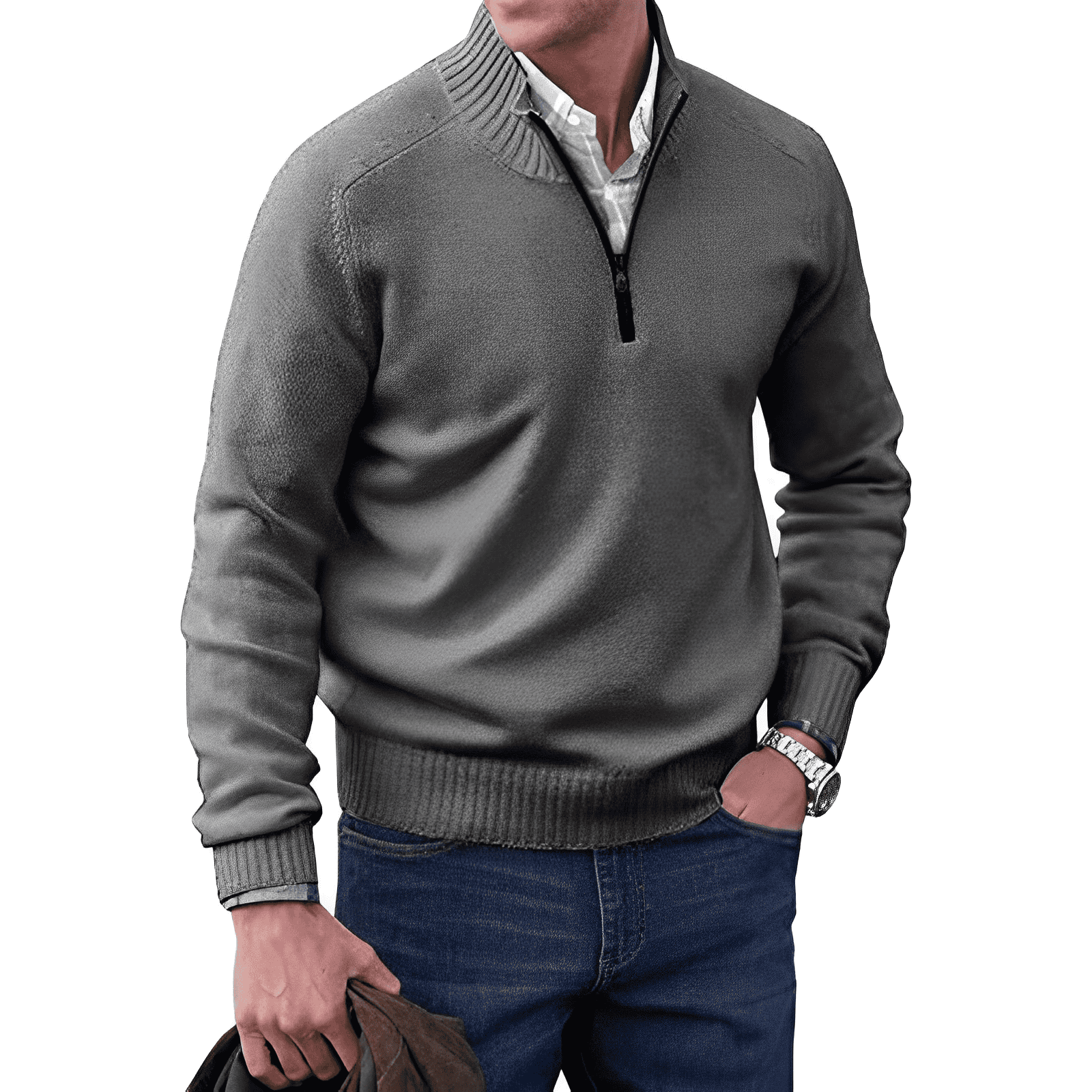 Sweter Męski z Półzamkiem i Wysokim Kołnierzem | Elegancki Sweter i Golf Męski