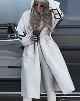 Płaszcz Damski z Kapturem i Wiązaniem w Talii | Zimowa Kurtka Damska w Białym Kolorze