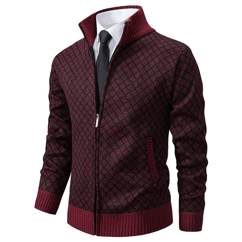 Sweter Męski z Zamkiem | Styl Smart Casual | Elegancki Wzór | Jesienna i Zimowa Warstwa