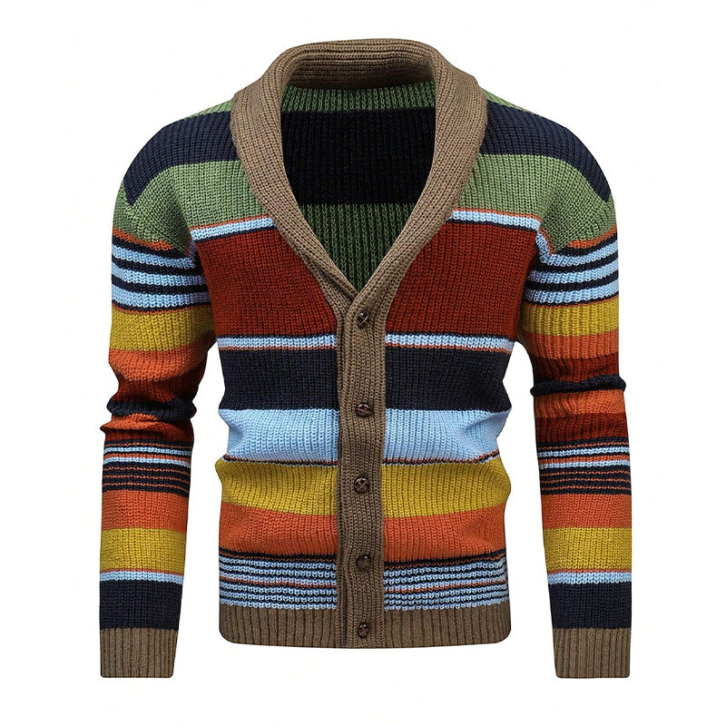 Sweter Męski z Kołnierzem w Stylu Colorblock | Elegancki Kardigan na Chłodne Dni