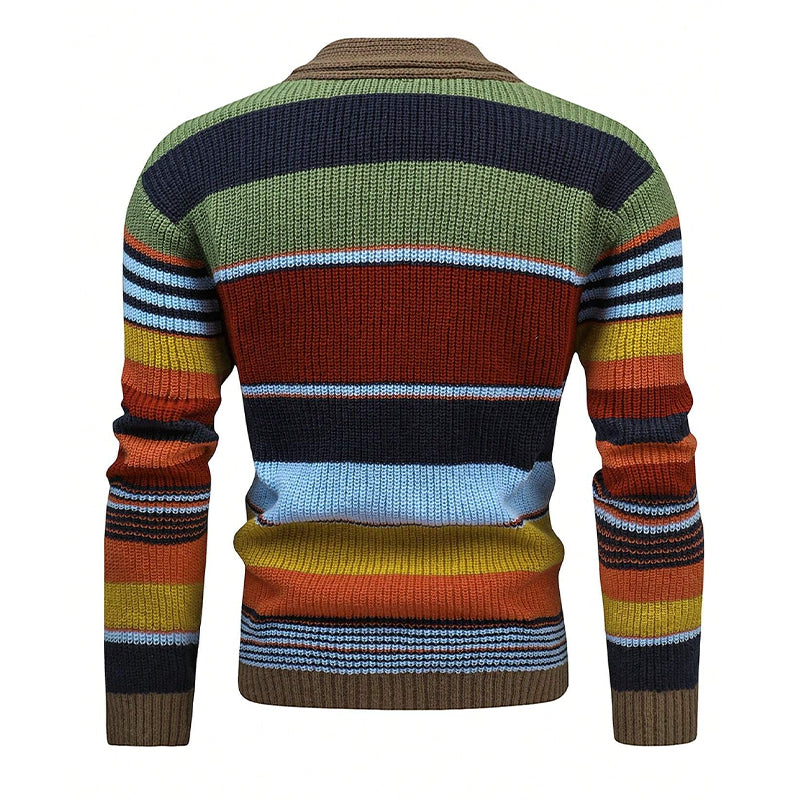 Sweter Męski z Kołnierzem w Stylu Colorblock | Elegancki Kardigan na Chłodne Dni