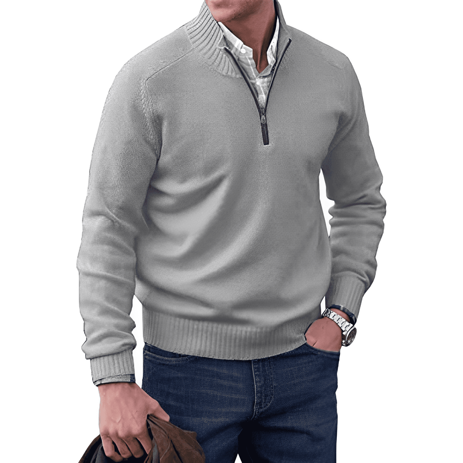 Sweter Męski z Półzamkiem i Wysokim Kołnierzem | Elegancki Sweter i Golf Męski