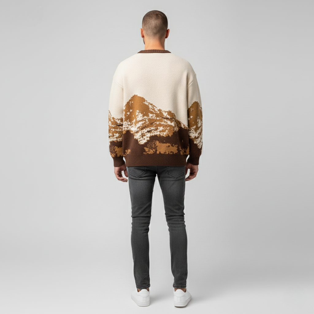 Męski Sweter Żakardowy z Okrągłym Dekoltem | Swetry Męskie Zimowe