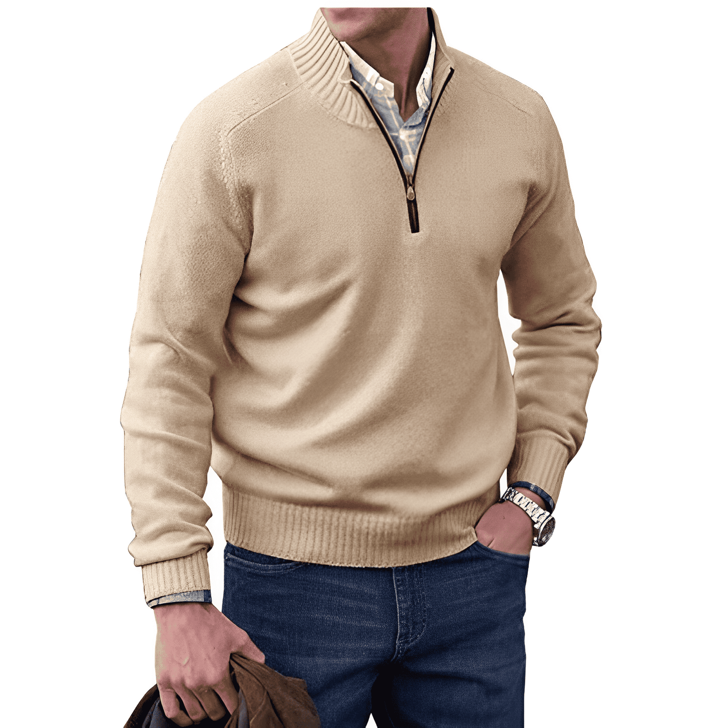 Sweter Męski z Półzamkiem i Wysokim Kołnierzem | Elegancki Sweter i Golf Męski