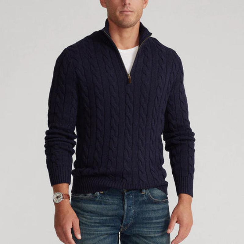 Sweter Męski z Półzamkiem | Styl Smart Casual | Wysoki Kołnierz | Jesienna Warstwa