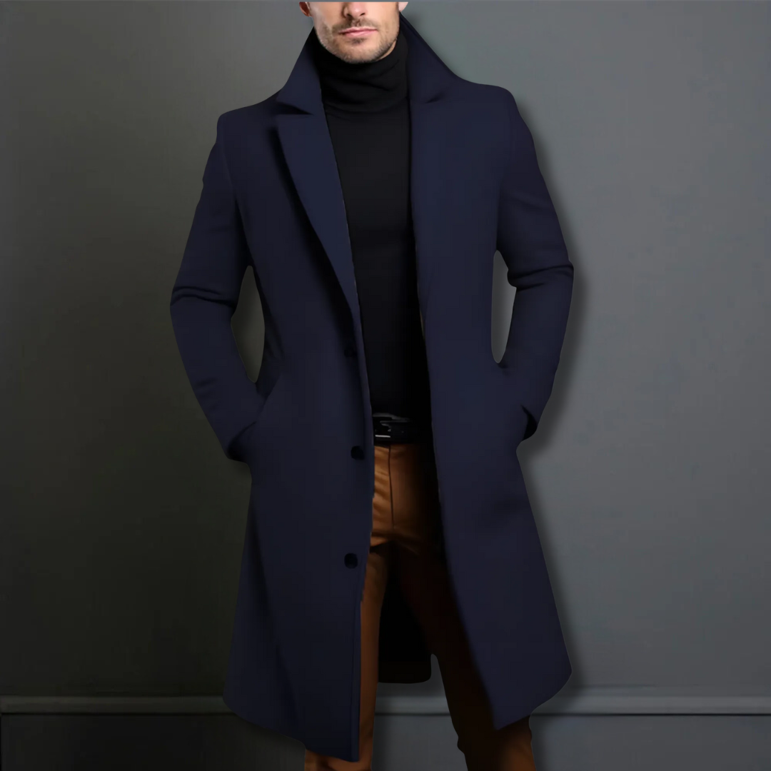 Płaszcz Męski Długi | Elegancki Płaszcz Zimowy | Dopasowany Krój | Warstwa na Co Dzień i do Garnituru