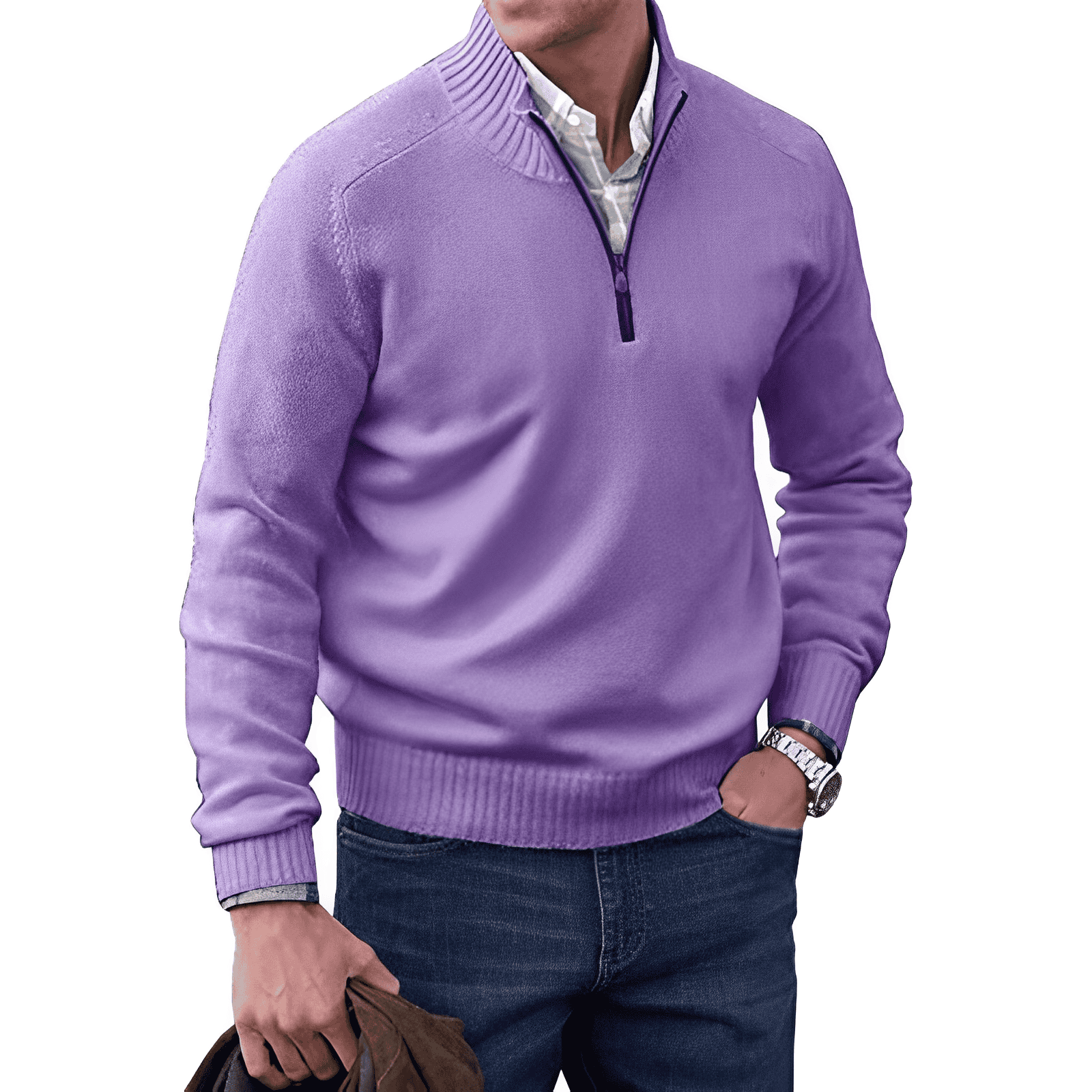 Sweter Męski z Półzamkiem i Wysokim Kołnierzem | Elegancki Sweter i Golf Męski