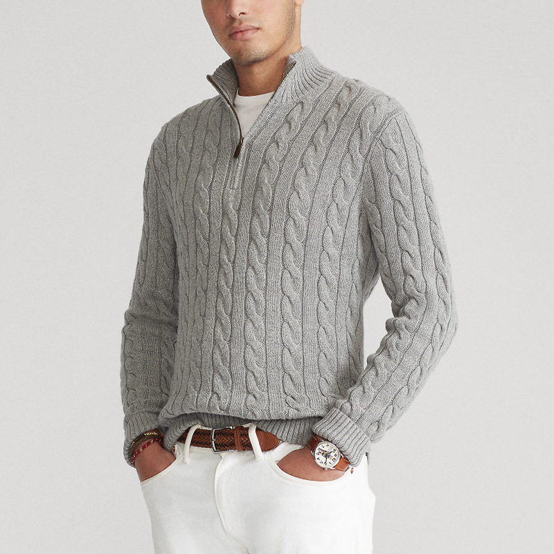 Sweter Męski z Półzamkiem | Styl Smart Casual | Wysoki Kołnierz | Jesienna Warstwa