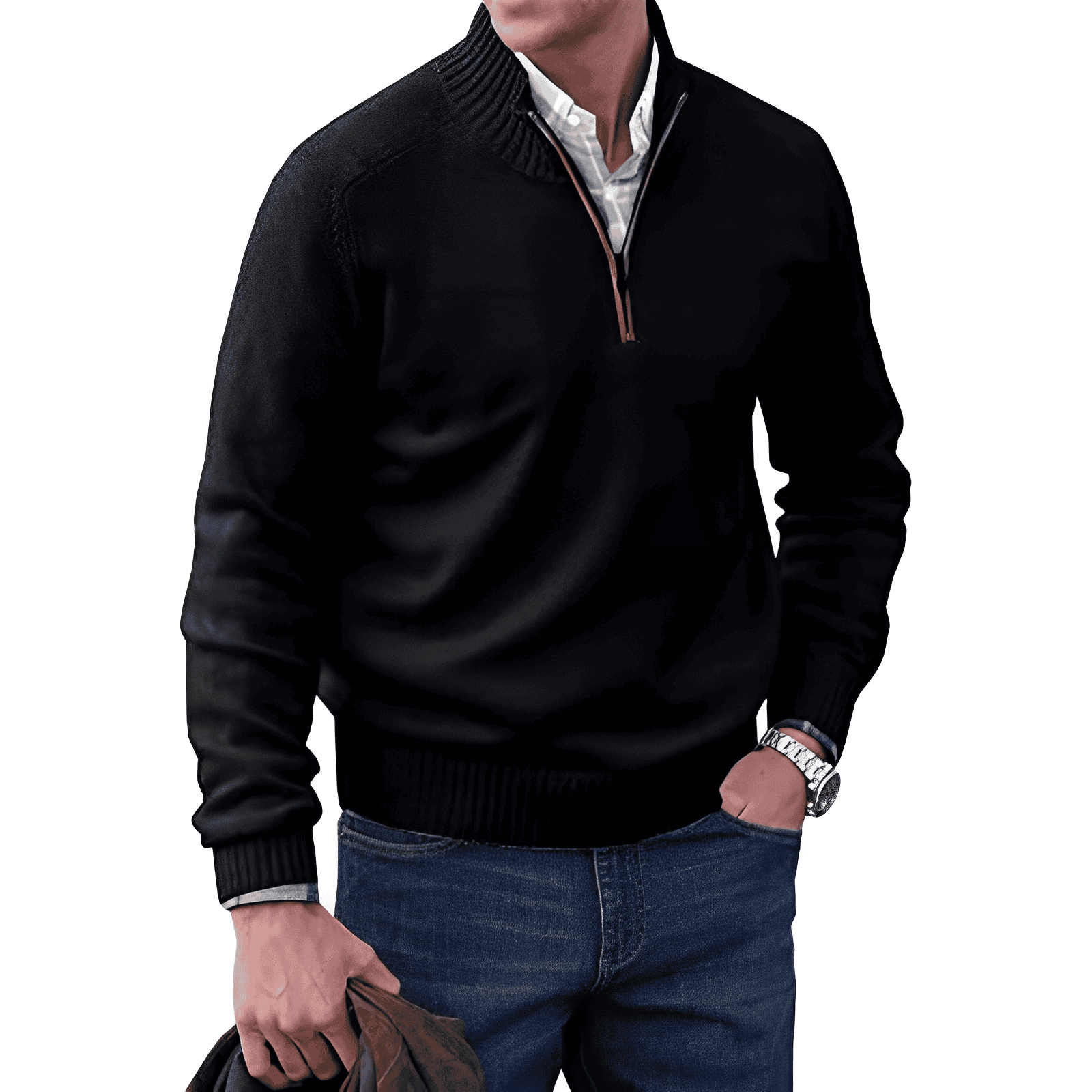Sweter Męski z Półzamkiem i Wysokim Kołnierzem | Elegancki Sweter i Golf Męski