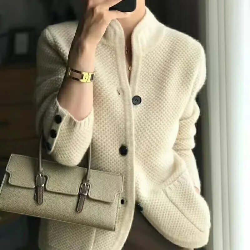 Płaszcz Damski z Wełny | Elegancki Swetrowy Krój | Ciepły i Stylowy | Klasyczny Fason | Na Zimę i Jesień