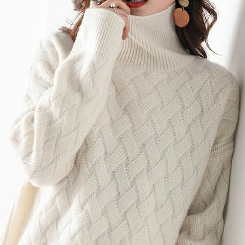 Golf Sweter z Warkoczowym Splotem | Luźny Krój | Zimowy Styl