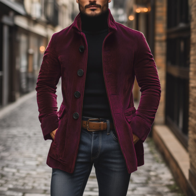 Męska Sztruksowa Kurtka ze Stójką w Slim Ficie | Stylowa Kurtka Jesienna