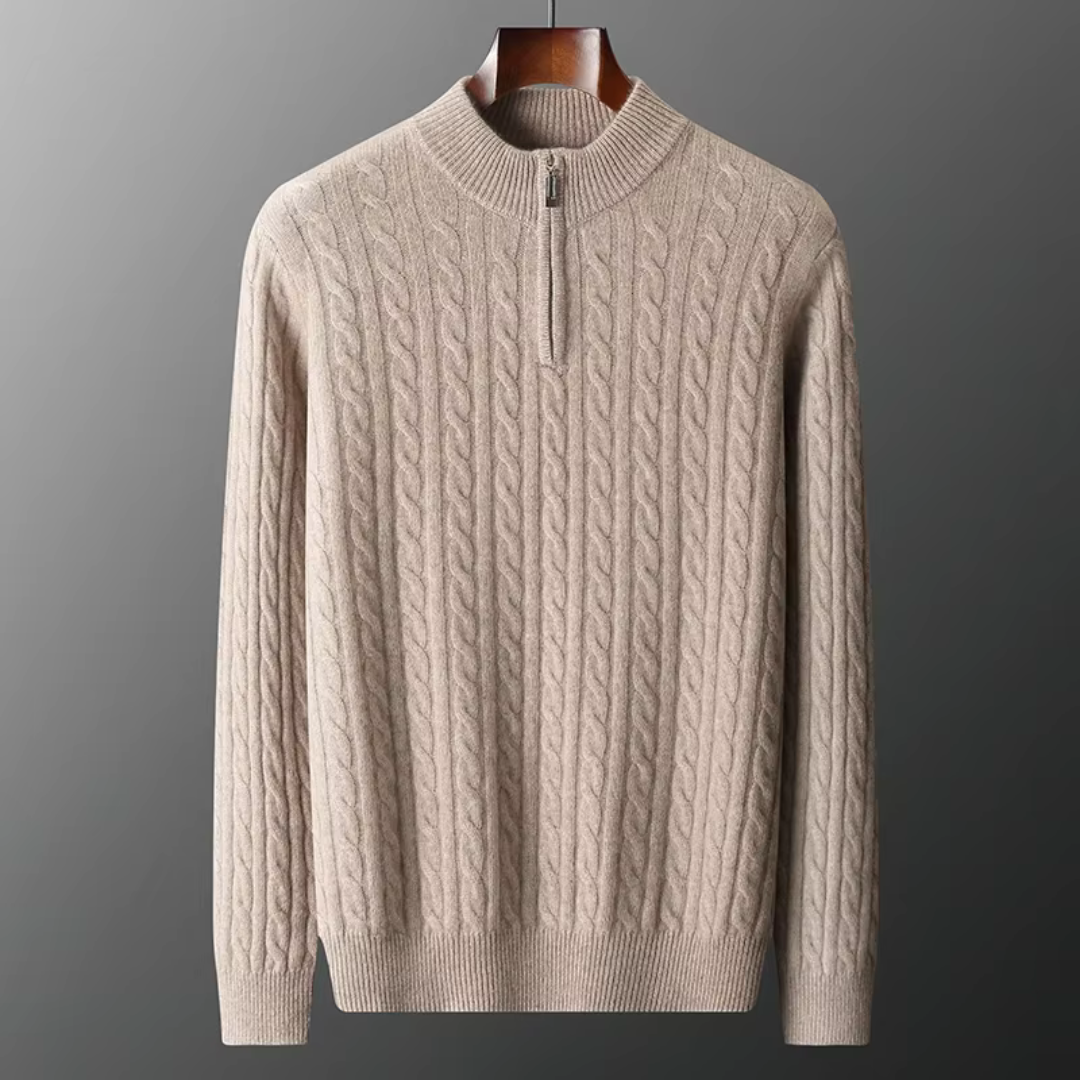 Sweter Męski z Półzamkiem | Wzór Warkoczowy | Slim Fit | Styl Smart Casual
