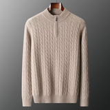 Sweter Męski z Półzamkiem | Wzór Warkoczowy | Slim Fit | Styl Smart Casual