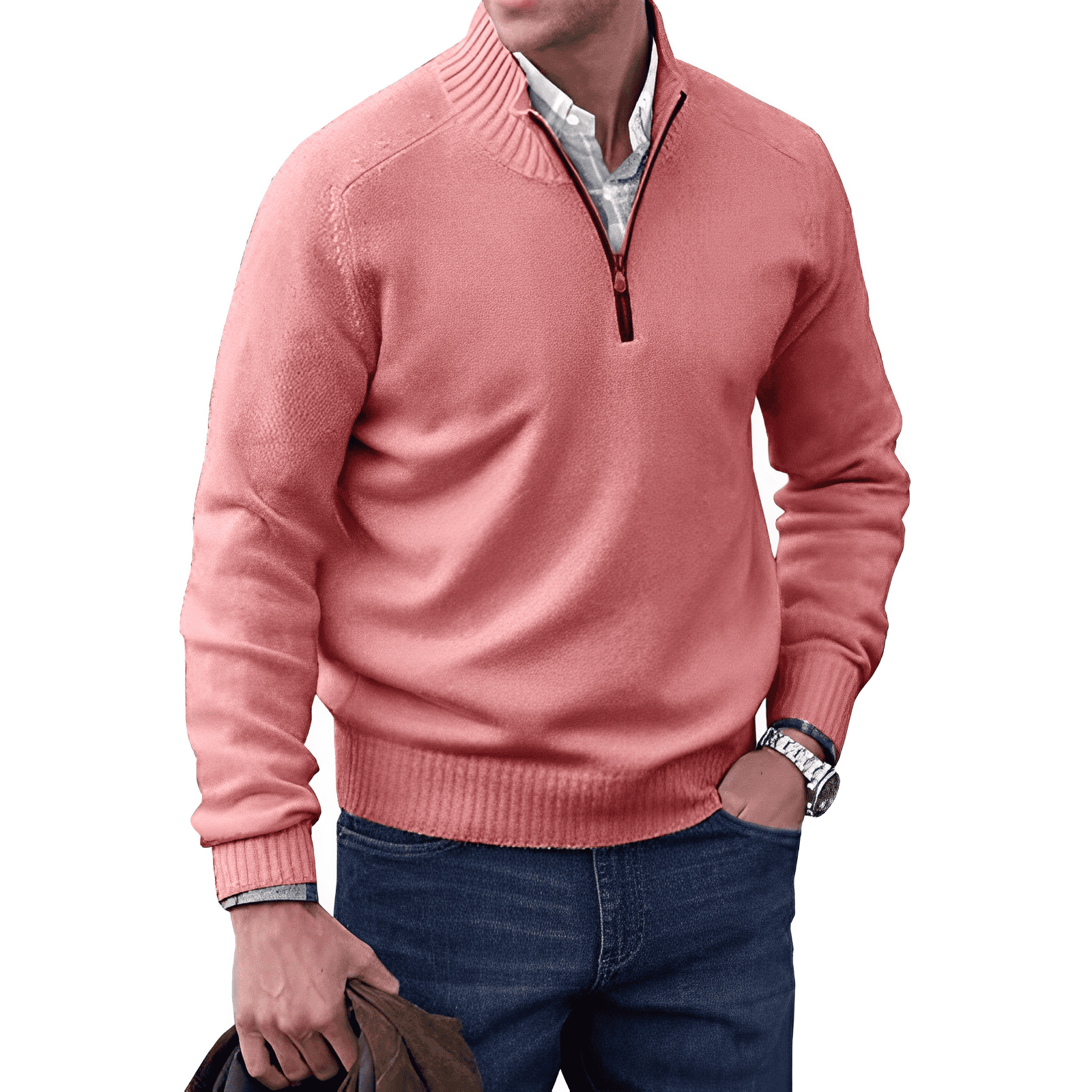 Sweter Męski z Półzamkiem i Wysokim Kołnierzem | Elegancki Sweter i Golf Męski